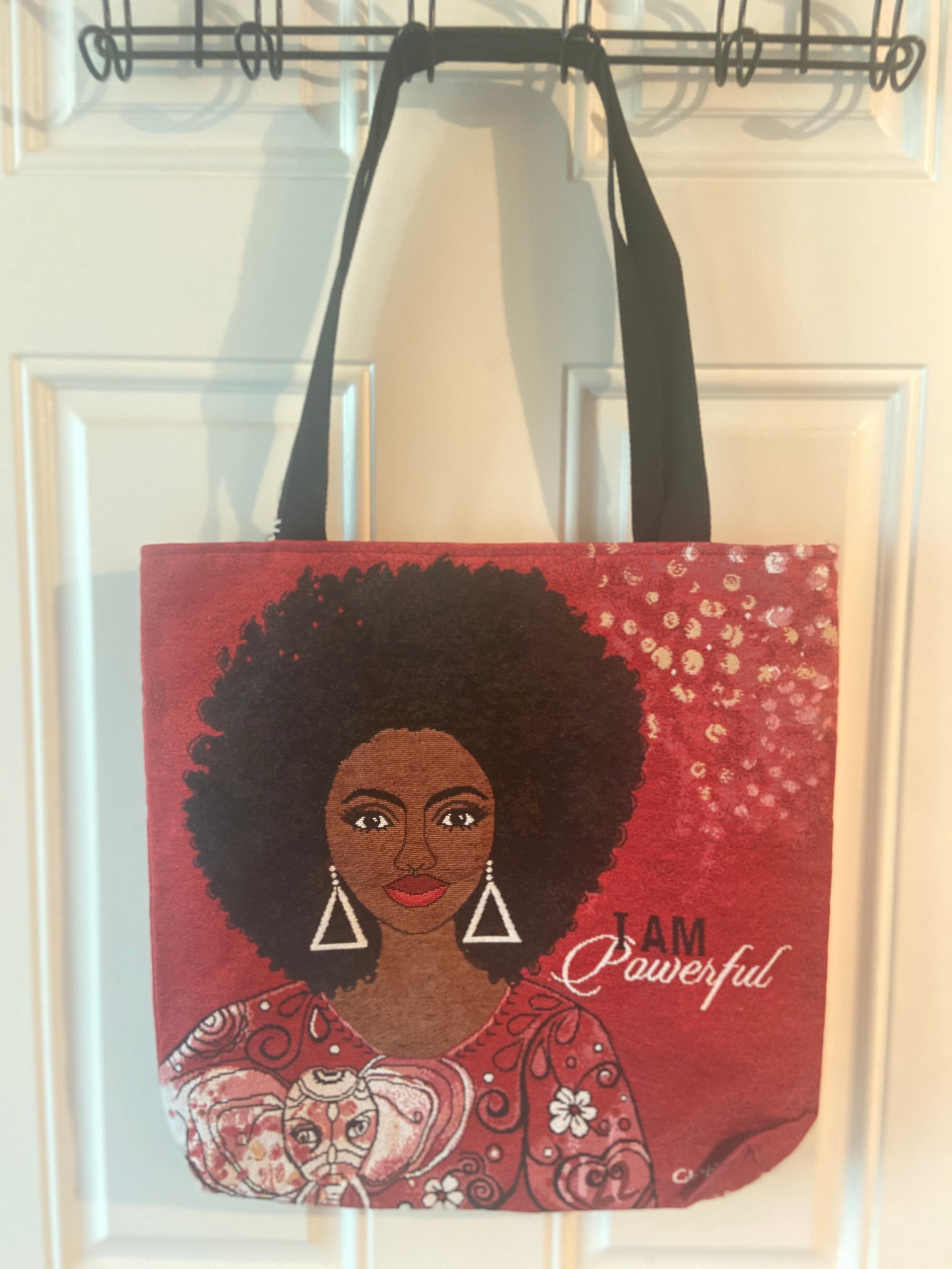 I AM POWERFUL WOVEN TOTE BAG Afrocentric Essentials Wellness